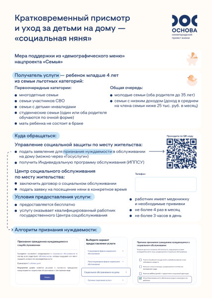 Кратковременный присмотр и уход за детьми на дому - 